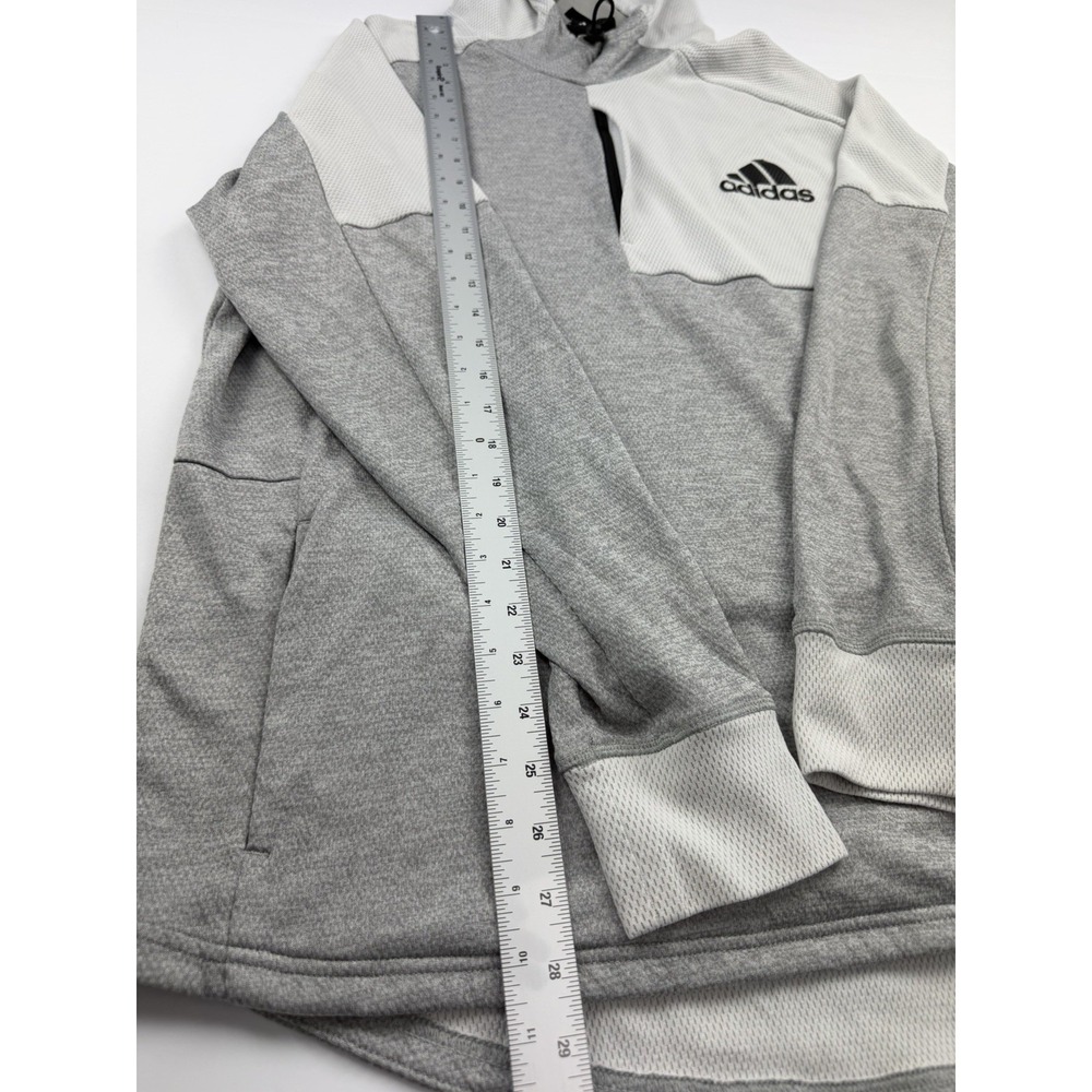 Adidas Hoodie Pullover Sweatshirt Gray White Colorblock Fleece Lined Men's XL - Picture 7 of 9